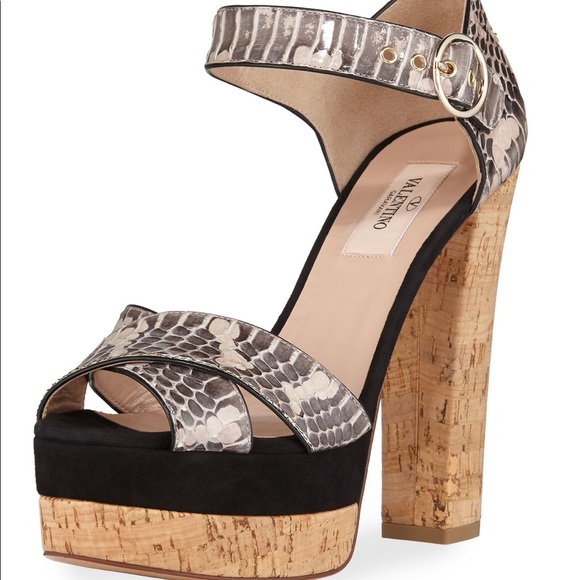 Valentino Garavani Shoes - Valentino Garavani Cork-Heel Snake-Skin Sandals